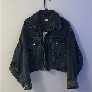 ZARA BLACK DISTRESSED JEAN JACKET